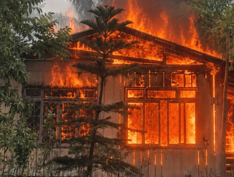 Casa de madeira é consumida pelo fogo e mobiliza bombeiros na Murta em Itajaí