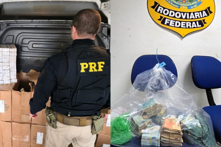 PRF intercepta furgão com 12 mil cigarros paraguaios e R$ 88 mil na BR-101 em Itapema