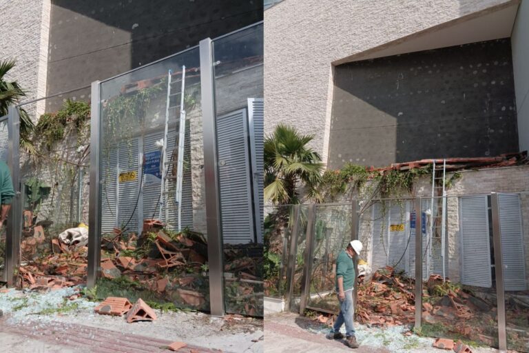 Trabalhador despenca de altura e é soterrado por muro em jardim suspenso no Centro de Itajaí