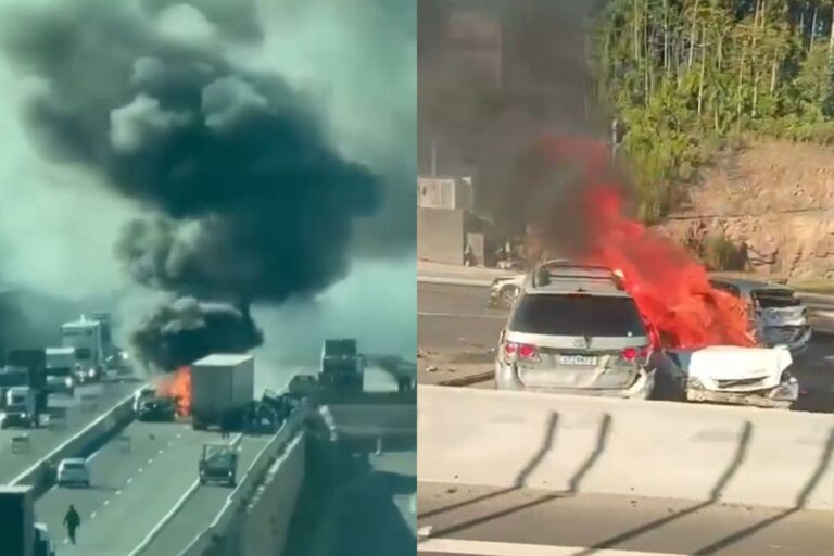 Tragédia na BR-470: acidente com incêndio deixa morto e interdita rodovia em Indaial