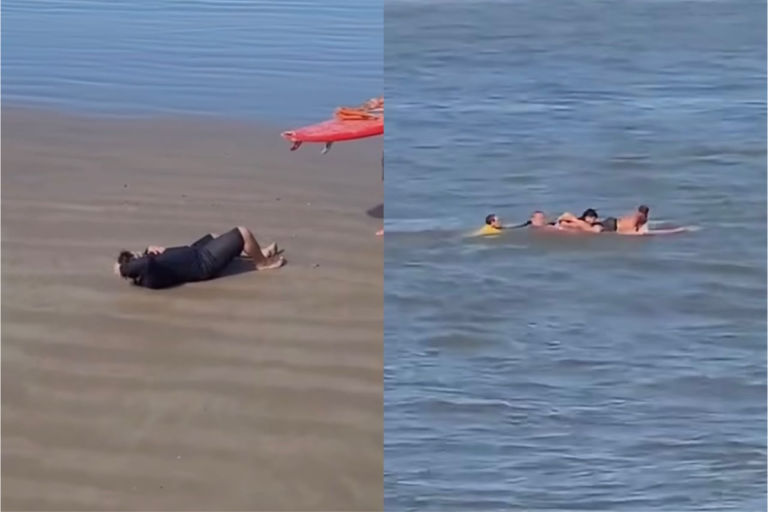guarda-vidas de folga salva surfista de afogamento em praia de navegantes