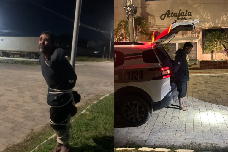Caso viraliza após suspeito ser amarrado em placa de trânsito em Navegantes