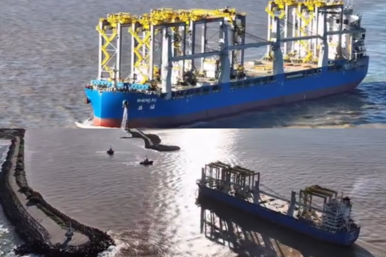 Navio vindo da China chega a Navegantes com novos guindastes elétricos para a Portonave