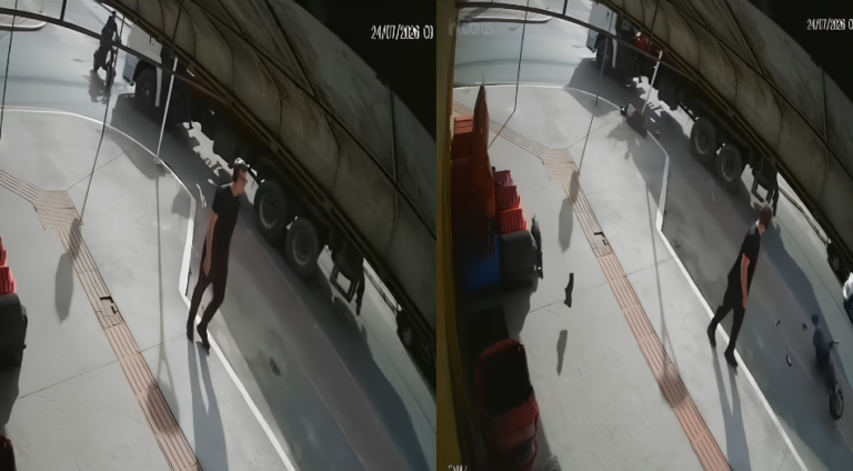 Câmera registra grave acidente entre scooter elétrica e caminhão no Centro de Navegantes