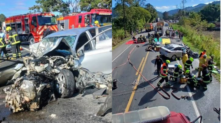 Grave colisão frontal deixa quatro feridos na BR-470