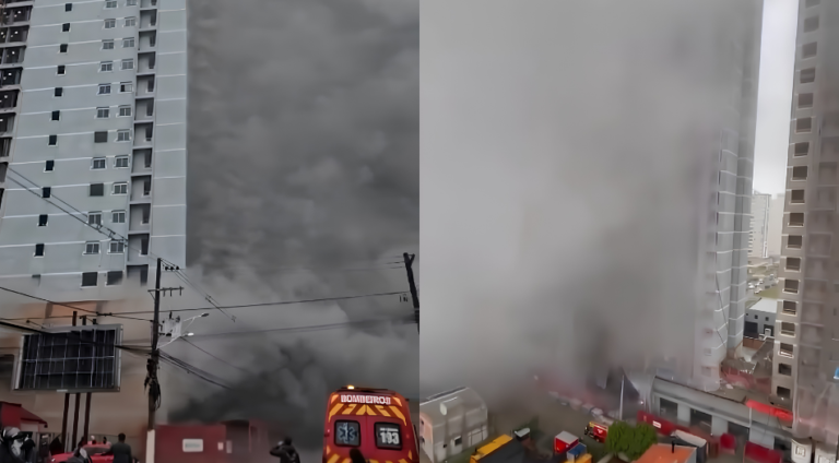 grande incêndio atinge prédio em construção e mobiliza equipes de emergência em balneário piçarras