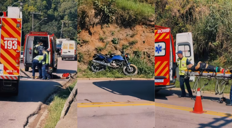 Motociclista de 60 anos fica inconsciente após queda de moto em Brusque