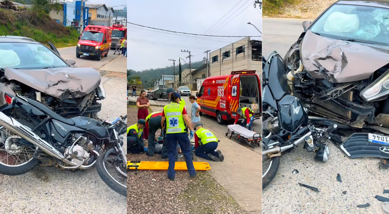 Colisão entre moto e carro deixa motociclista gravemente ferido em Brusque