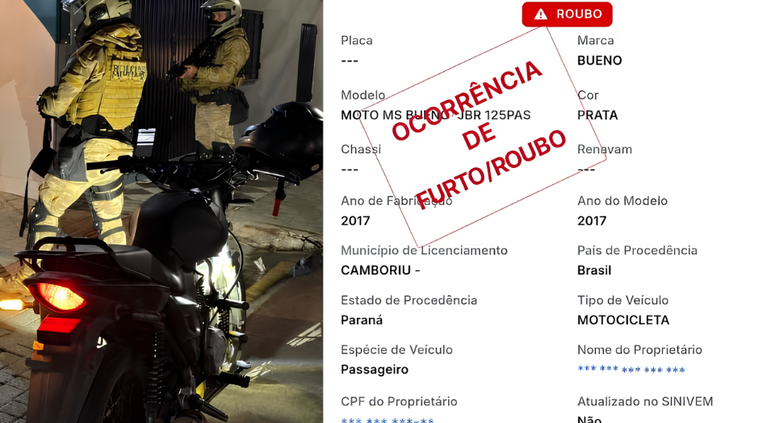Moto furtada em Camboriú é recuperada em Itajaí e jovem acaba preso