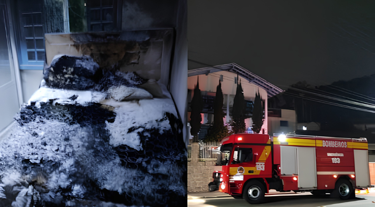 Incêndio atinge quarto de residência e deixa moradora ferida em Gaspar