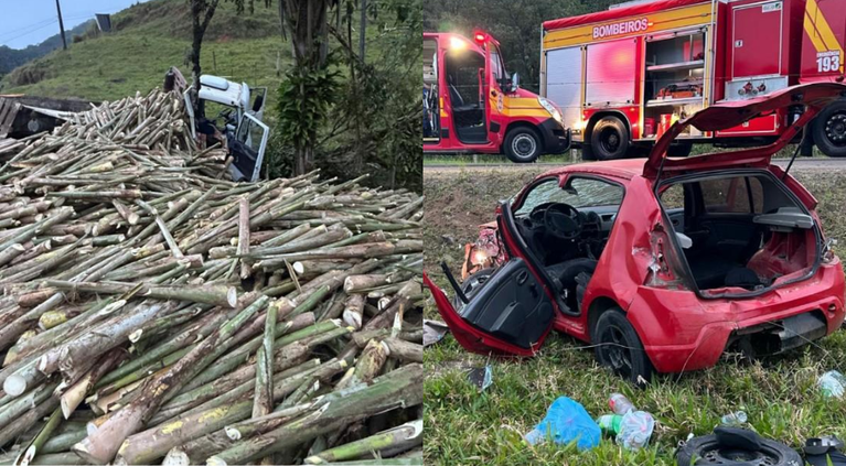 Acidente na SC-417 deixa motorista ferido e caminhoneiro desaparecido