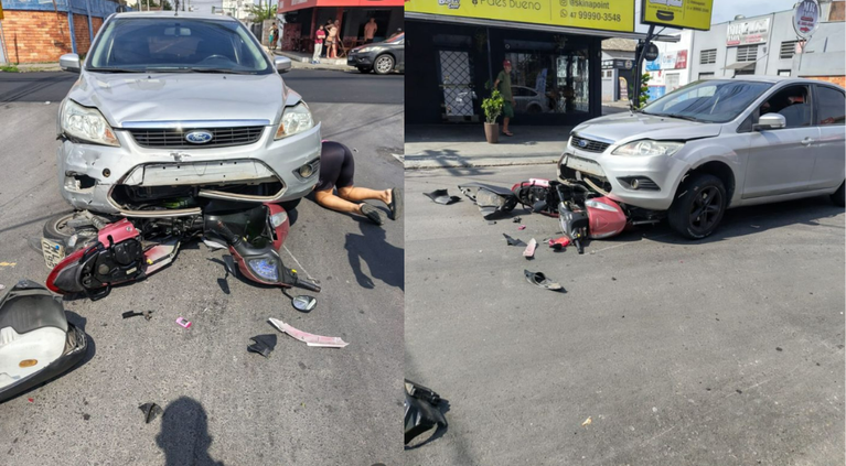 Motociclista fica ferida após acidente envolvendo carro e moto em Itajaí