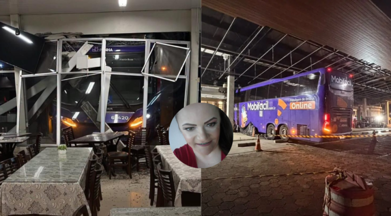 Ônibus perde o controle, destrói restaurante e deixa uma funcionária morta em SC