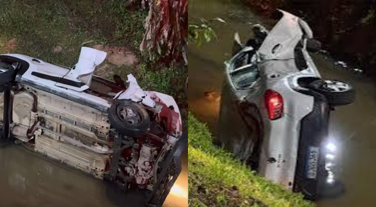 Três crianças ficam feridas após carro cair em ribeirão em Brusque