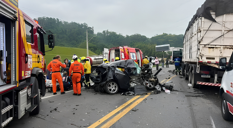 Grave acidente na BR-470 deixa carro destruído e motorista hospitalizado Blumenau