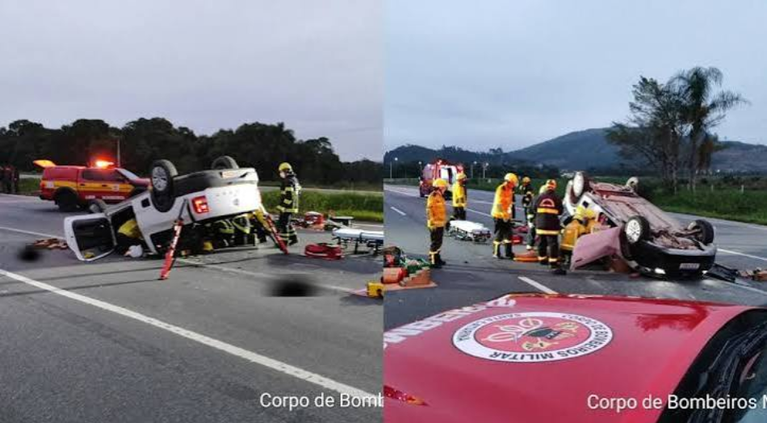 Dois acidentes deixam feridos e interditam a BR-470 durante a madrugada em Ilhota