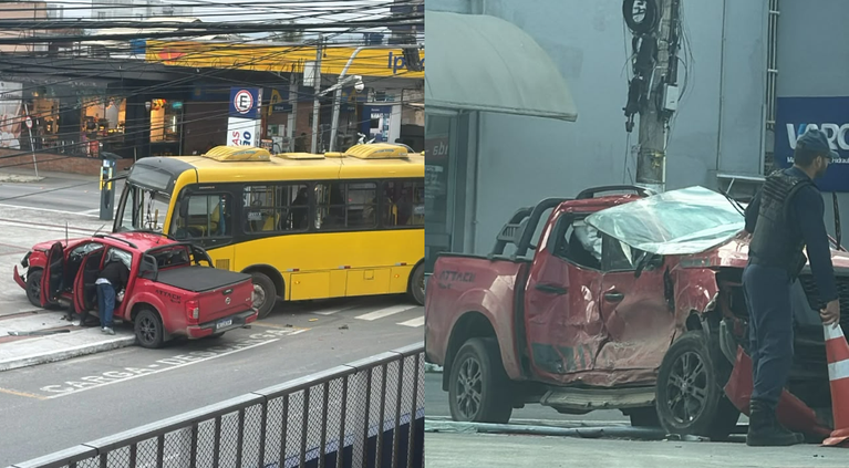 Acidente de trânsito envolve ônibus e caminhonete na manhã desta quarta-feira em Navegantes