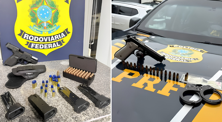 Motorista tenta fugir da PRF na BR-101 e acaba preso com pistola e munições em Barra Velha e Piçarras
