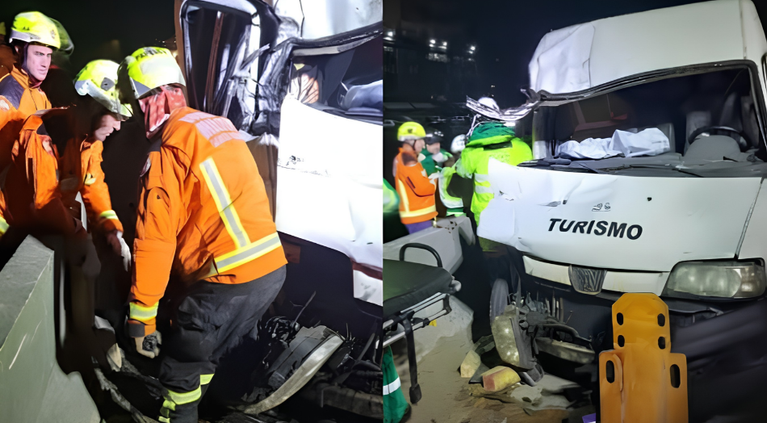 Van que voltava da Oktoberfest se envolve em grave acidente com caminhão na BR-101, em Itapema